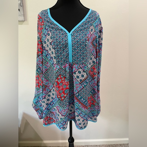 Investments Tops - Investments Blue Geometric Pattern Blouse XL